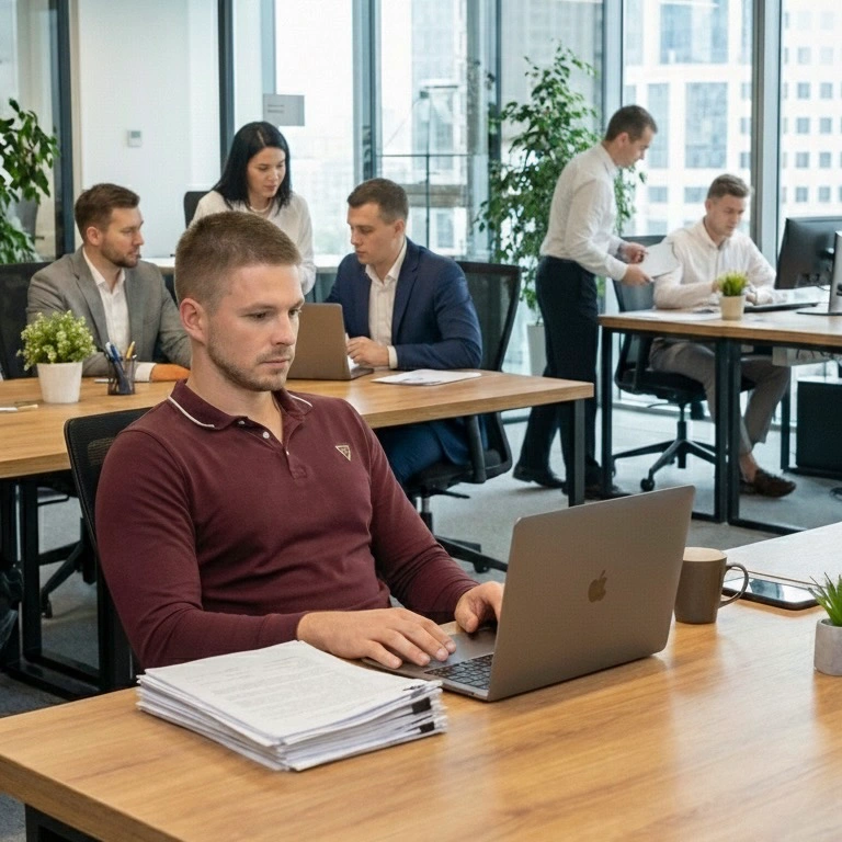 Максим Сандер и команда в офисе за работой